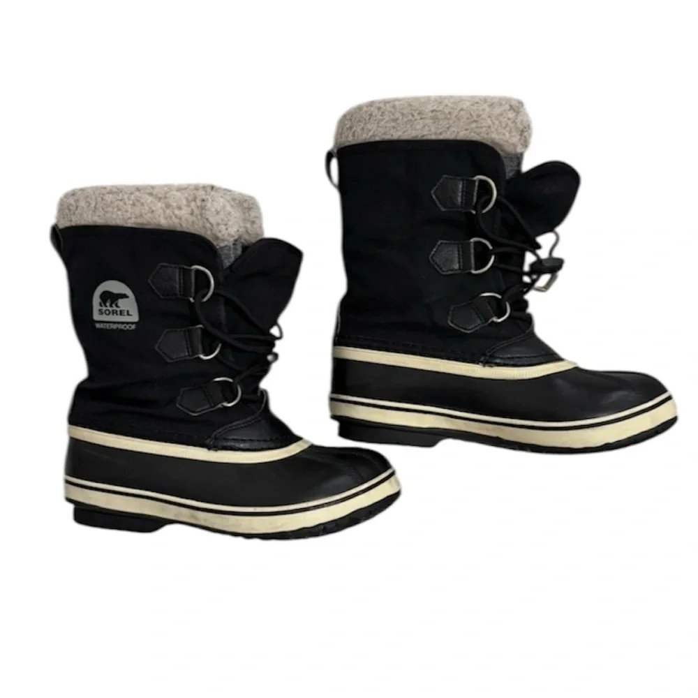 Sorel Black and Cream Kids Snow Boots Kids Size 2